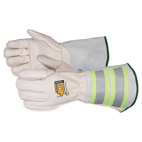 Leather Gloves, White, Glove Size L, PR