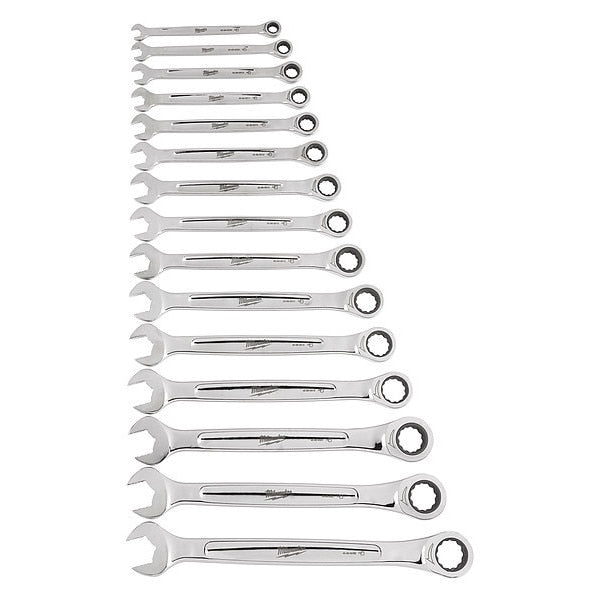 Ratcheting Combination Wrench Set, Metric, 8 mm to 22 mm Head Sizes, 12 Points, 15-Piece