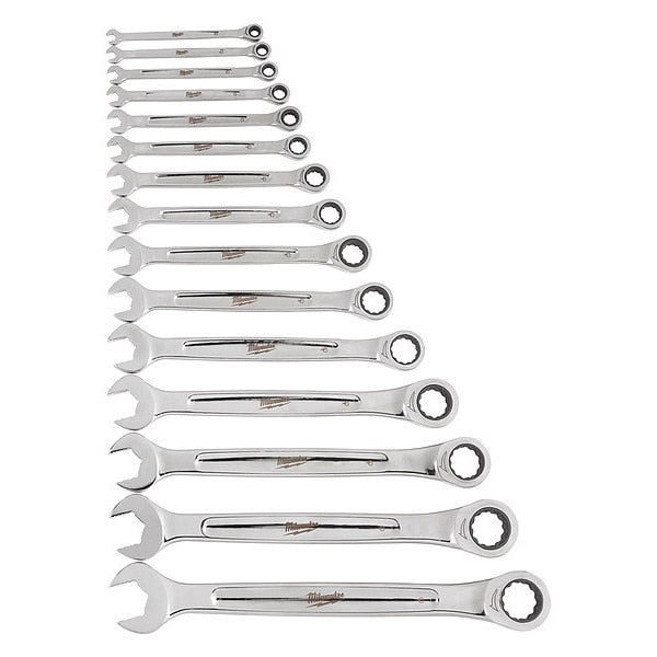 Ratcheting Combination Wrench Set, SAE, 1/4 in to 1 in Head Sizes, 12 Points, 15-Piece