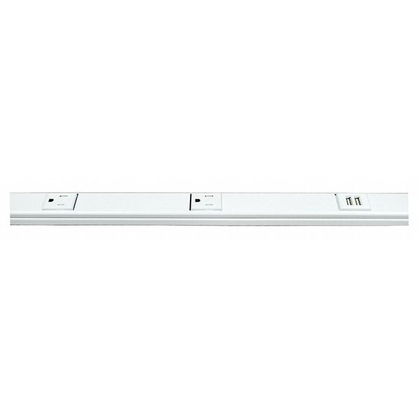 USB Plugmold, White, 5 Outlets, 2 USB, 3 ft.
