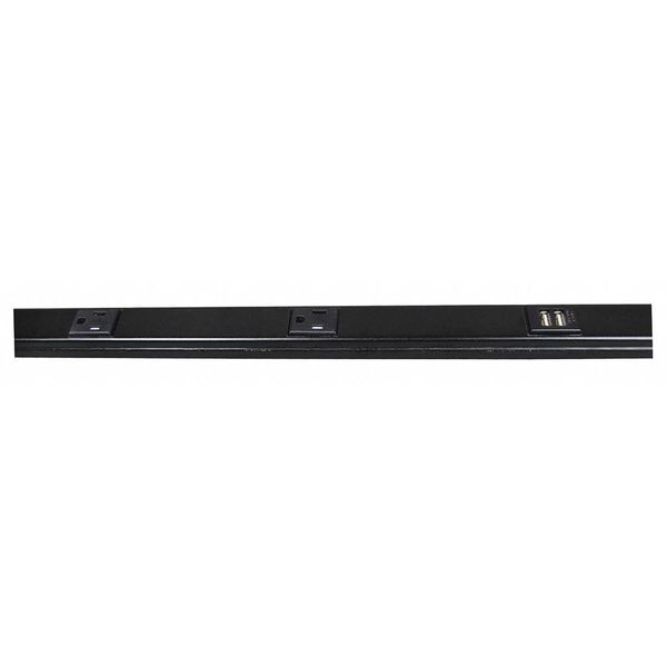 USB Plugmold, Black, 5 Outlets, 2 USB, 3 ft.
