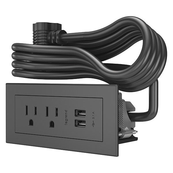 Power Unit, Black, 2 Outlet, 2 USB
