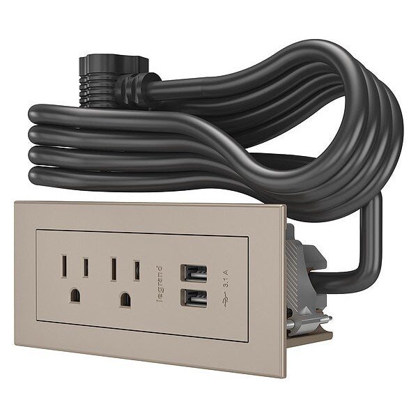Power Unit, Nickel, 2 Outlet, 2 USB