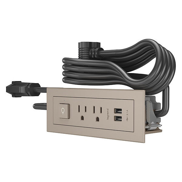 Power Unit, Nickel, 2 Outlet, 2 USB, 1 Swtch