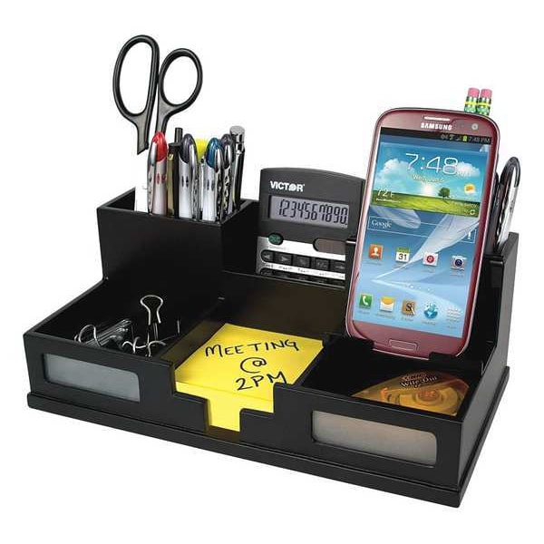 Desktop Organizer, Black, Wood, 5-1/2 in. H