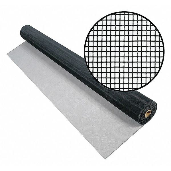 Door and Window Screen, Aluminum, 48 in W, 50 ft L, 0.011 in Wire Dia, Charcoal