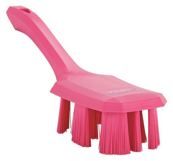 2 7/8 in W Scrub Brush, Stiff, 5 3/4 in L Handle, 4 3/4 in L Brush, Pink, Plastic, 10 in L Overall