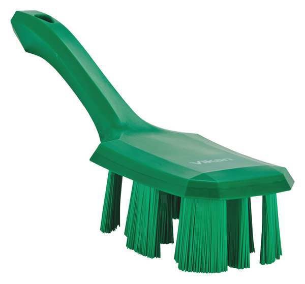2 7/8 in W Scrub Brush, Stiff, 5 3/4 in L Handle, 4 3/4 in L Brush, Green, Plastic, 10 in L Overall