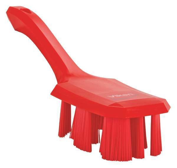 2 7/8 in W Scrub Brush, Stiff, 5 3/4 in L Handle, 4 3/4 in L Brush, Red, Plastic, 10 in L Overall