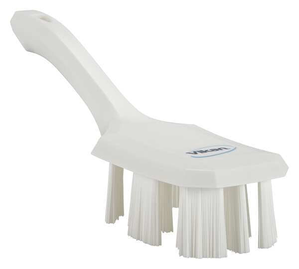 2 7/8 in W Scrub Brush, Stiff, 5 3/4 in L Handle, 4 3/4 in L Brush, White, Plastic, 10 in L Overall