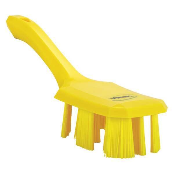2 7/8 in W Scrub Brush, Stiff, 5 3/4 in L Handle, 4 3/4 in L Brush, Yellow, Plastic, 10 in L Overall