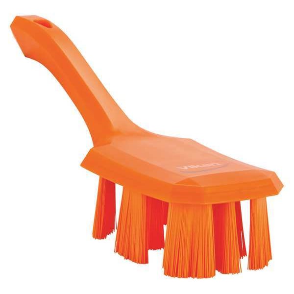 2 7/8 in W Scrub Brush, Stiff, 5 3/4 in L Handle, 4 3/4 in L Brush, Orange, Plastic, 10 in L Overall