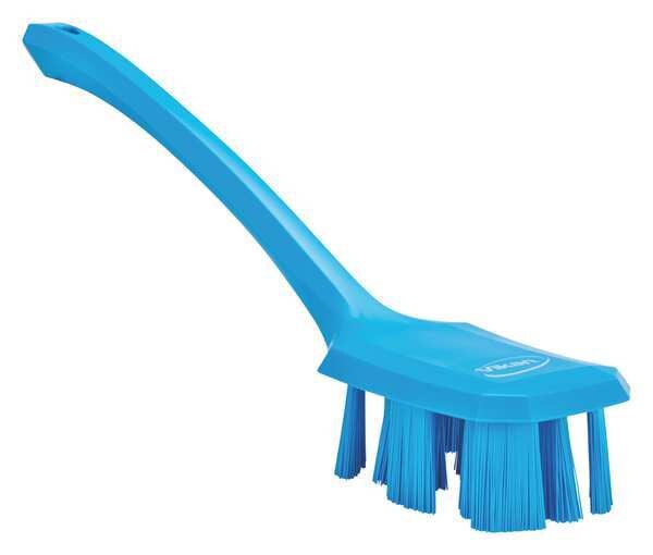 2 7/8 in W Scrub Brush, Stiff, 11 1/4 in L Handle, 4 3/4 in L Brush, Blue, Plastic