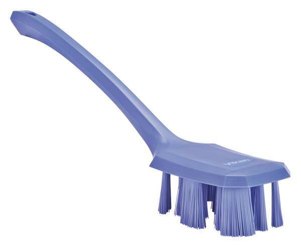 2 7/8 in W Scrub Brush, Stiff, 11 1/4 in L Handle, 4 3/4 in L Brush, Purple, Plastic