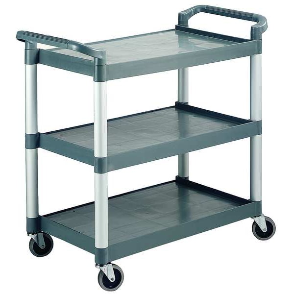 Poly Materials Dual-Handle Utility Cart with Lipped Plastic Shelves, (2) Raised, 3 Shelves, 265 lb