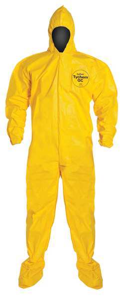 Hooded Chemical Resistant Coveralls, Yellow, Storm Flap, Zipper