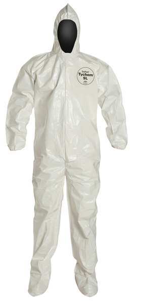 Hooded Chemical Resistant Coveralls, White, Zipper