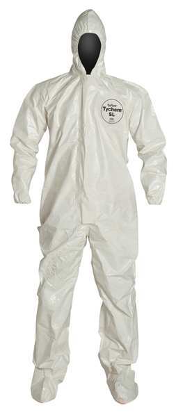 Hooded Chemical Resistant Coveralls, White, Zipper