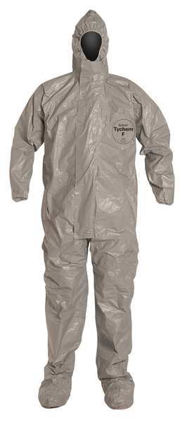 Hooded Chemical Resistant Coveralls, Gray, Zipper