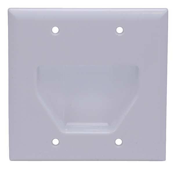 Wall Plate, Cable, Recessed, 2G, Wht