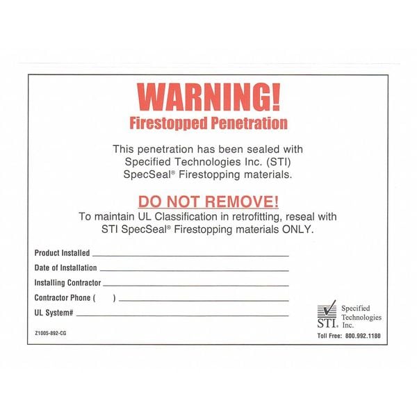 Fire Penetration Warning Label