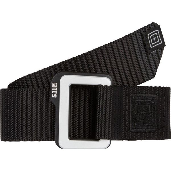 Black Ribbed Weave Nylon Webbing (Belt), Aluminum Anodized (Buckle) Double Buckle, L