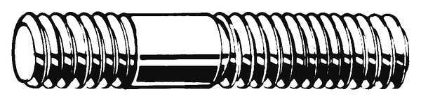 Double-End Threaded Stud, M10-1.5mm Thread to M10-1.5mm Thread, 62 mm, Steel, Plain, 100 PK