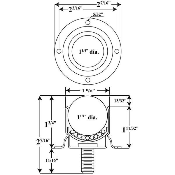Ball Transfer, Flng/Stud, 1-1/4In Ball Dia
