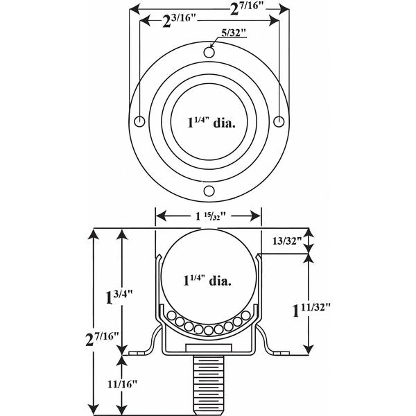 Ball Transfer, Flng/Stud, 1-1/4In Ball Dia