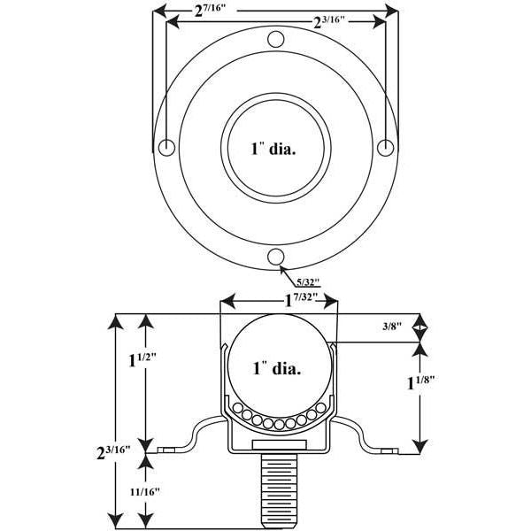 Ball Transfer, Flng/Stud, 1In Ball Dia