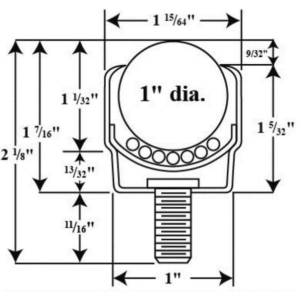 Ball Transfer, Threaded, 1In Ball Dia