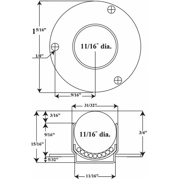 Ball Transfer, Cntrsunk, 11/16In Ball Dia