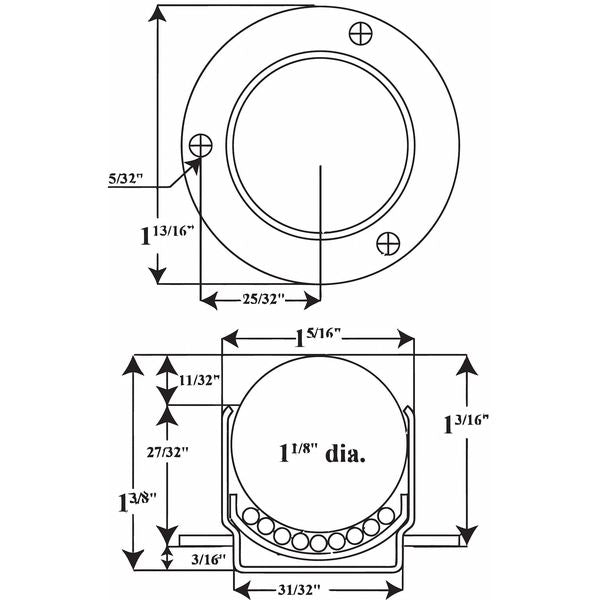 Ball Transfer, Cntrsunk, 1-1/8In Ball Dia