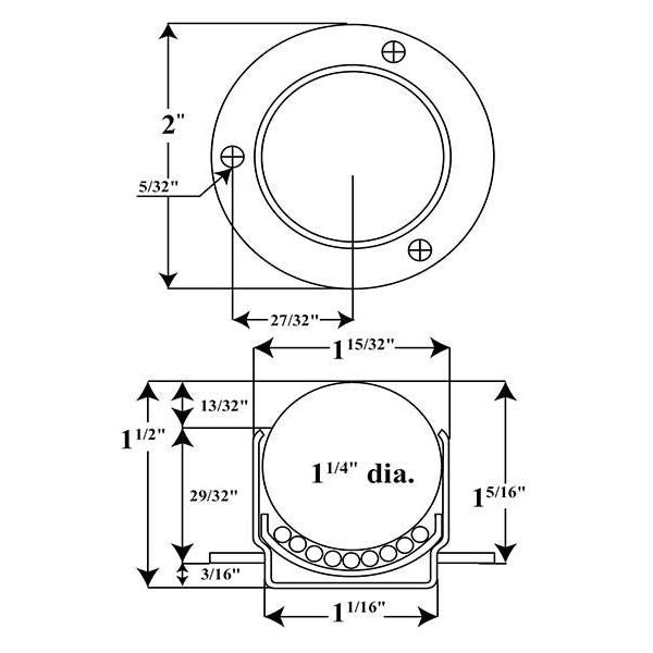 Ball Transfer, Cntrsunk, 1-1/4In Ball Dia