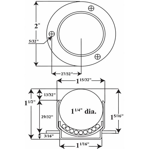 Ball Transfer, Cntrsunk, 1-1/4In Ball Dia