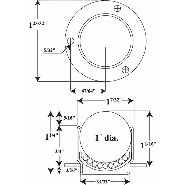 Ball Transfer, Cntrsunk, 1In Ball Dia