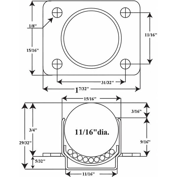 Ball Transfer, Cntrsunk, 11/16In Ball Dia