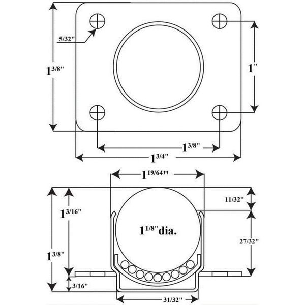 Ball Transfer, Cntrsunk, 1-1/8In Ball Dia