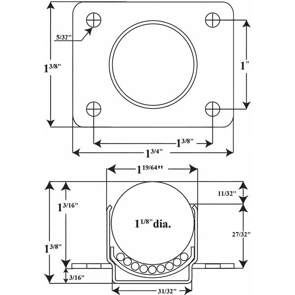 Ball Transfer, Cntrsunk, 1-1/8In Ball Dia