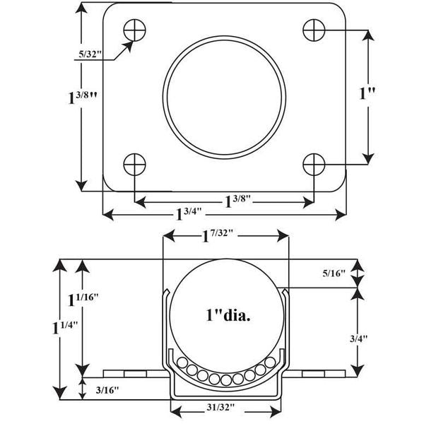 Ball Transfer, Cntrsunk, 1In Ball Dia