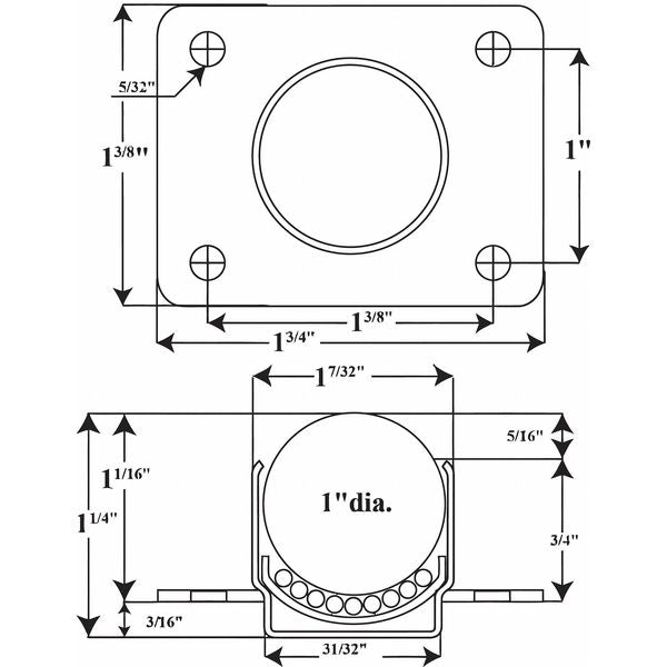 Ball Transfer, Cntrsunk, 1In Ball Dia