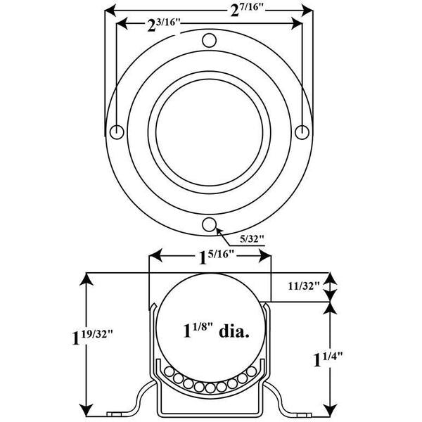 Ball Transfer, Flange, 1-1/8In Ball Dia