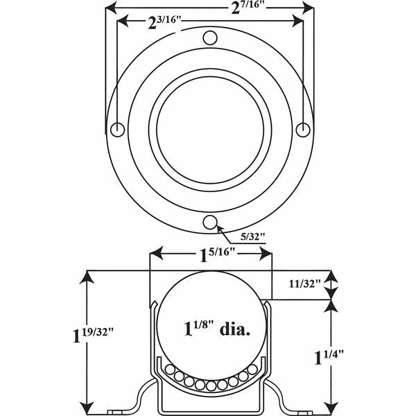 Ball Transfer, Flange, 1-1/8In Ball Dia