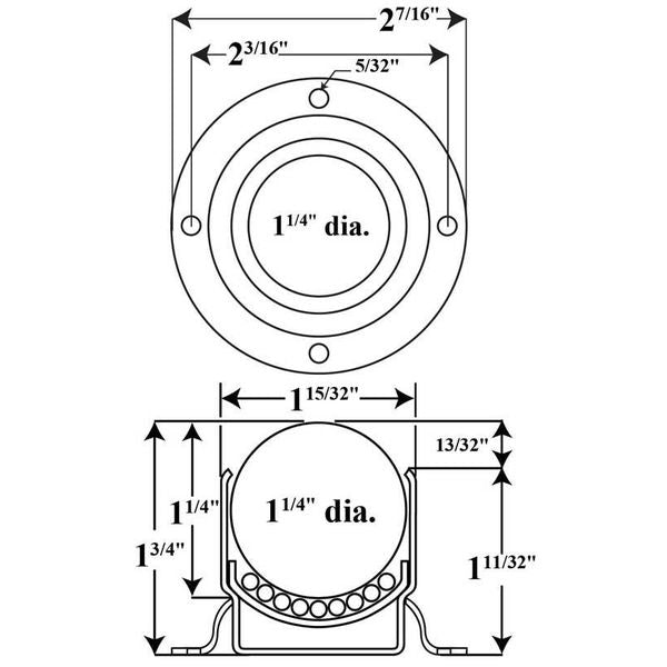 Ball Transfer, Flange, 1-1/4In Ball Dia