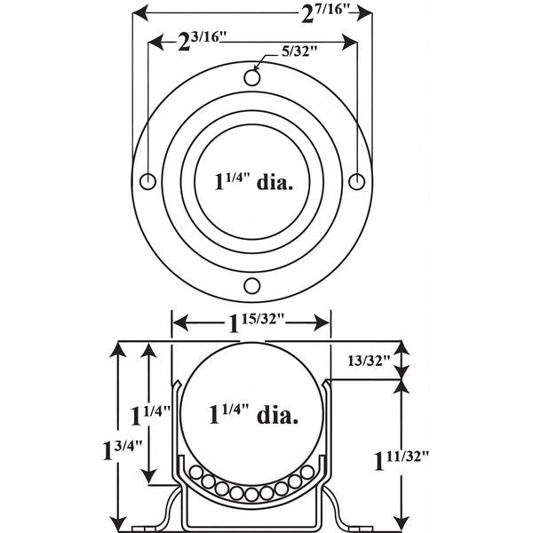 Ball Transfer, Flange, 1-1/4In Ball Dia
