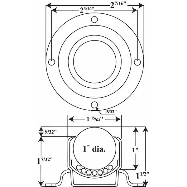 Ball Transfer, Flange, 1In Ball Dia