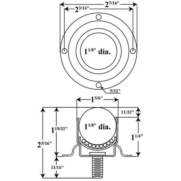 Ball Transfer, Flng/Stud, 1-1/8In Ball Dia