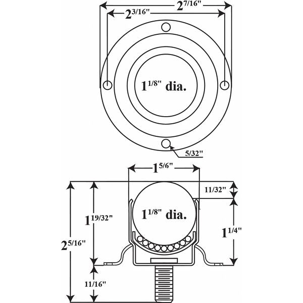 Ball Transfer, Flng/Stud, 1-1/8In Ball Dia