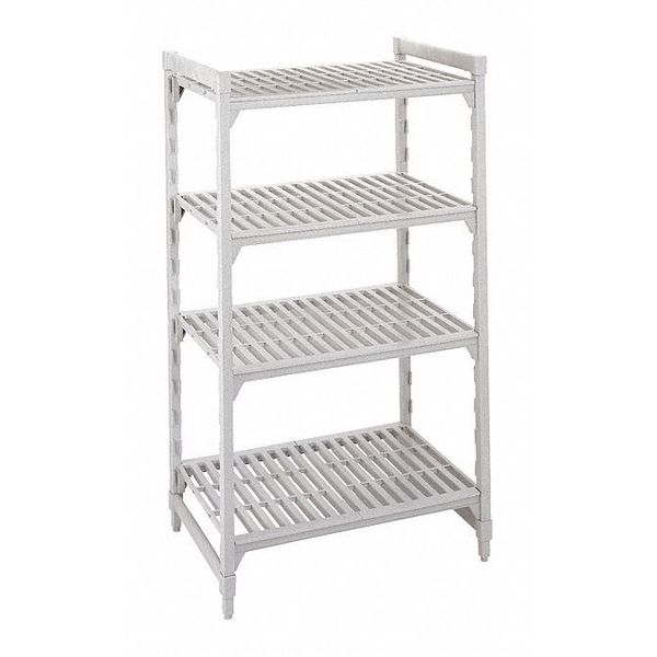 Starter Plastic Shelving Unit, Vented Style, 4 Shelves, Speckled Gray