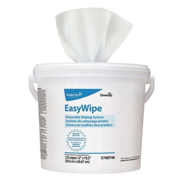 Dry Wipe Roll, White, Refill, Polypropylene, 6 PK, 125 Wipes, 10 1/2 in x 12 in